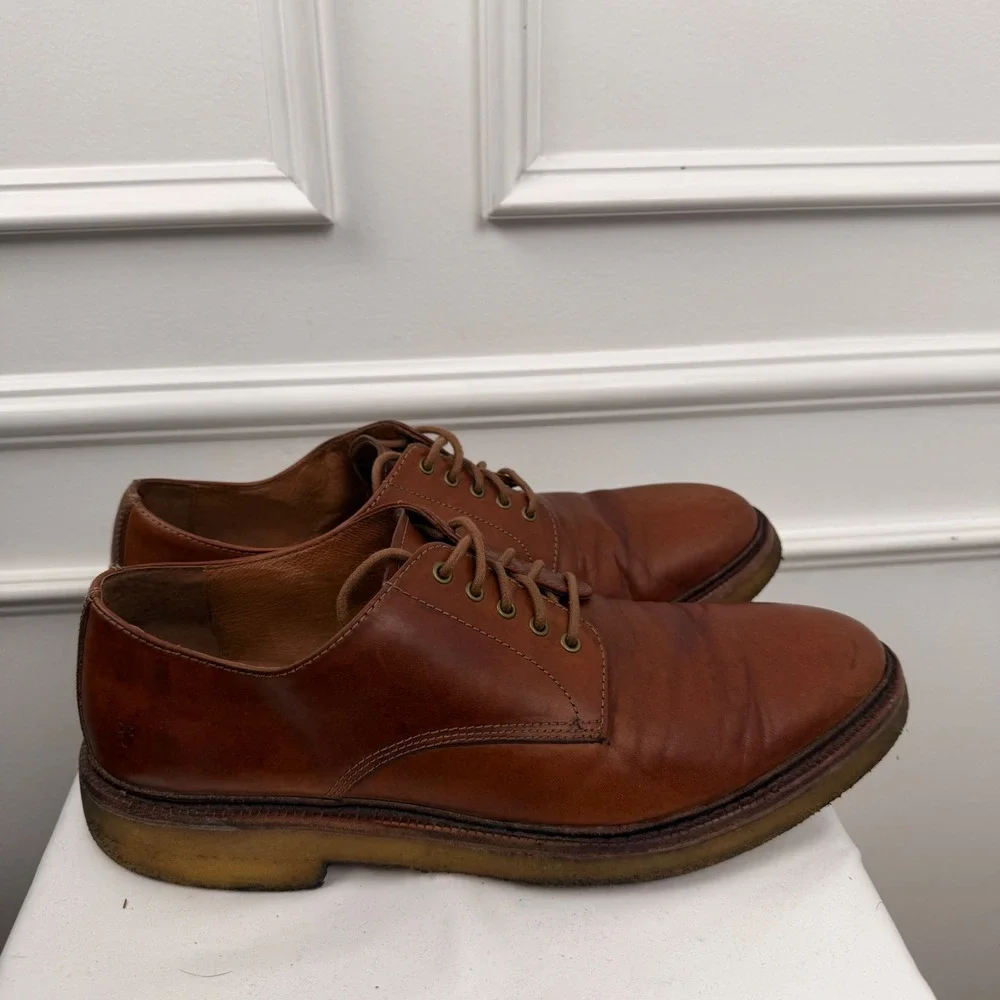 Frye James Crepe Oxford Cognac Brown Leather Derby Shoes Mens 11 3488060-CAR